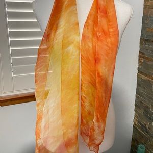 NWOT BEAUTIFUL MARBLED ORANGE with YELLOW. SCARF BOUGHT IN FRANCE